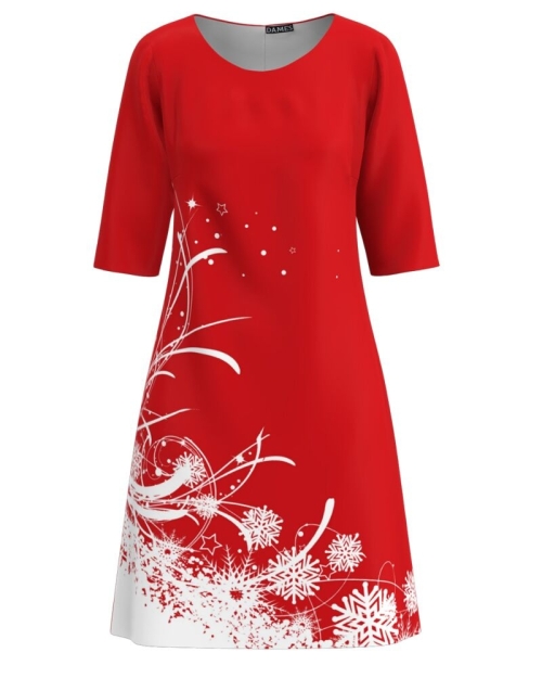 Rochie casual rosie imprimata fulgi de zapada CMD3451 - Img 1