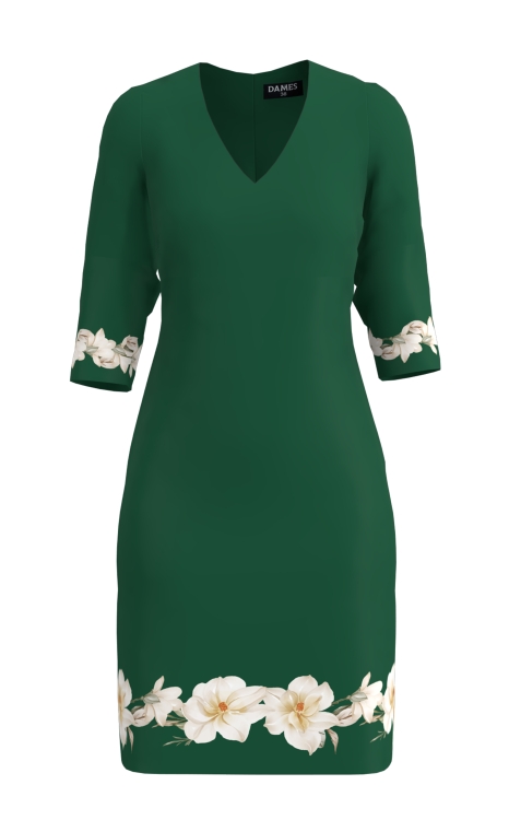Rochie casual verde cu decolteu in V imprimata cu model floral