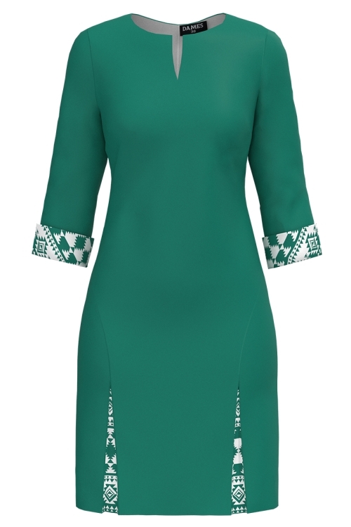 Rochie casual verde cu detalii imprimate traditional