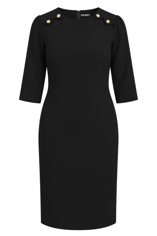 Rochie conica neagra cu detalii decorative pe umeri