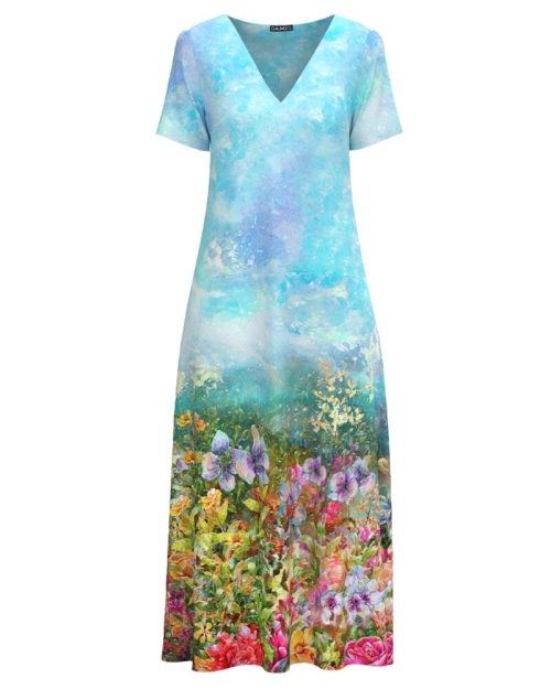 Rochie de vara lunga cu buzunare imprimata cu model floral multicolor CMD2569 - Img 1
