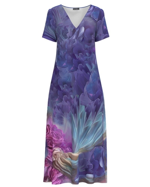 Rochie de vara lunga cu buzunare imprimata cu model floral multicolor