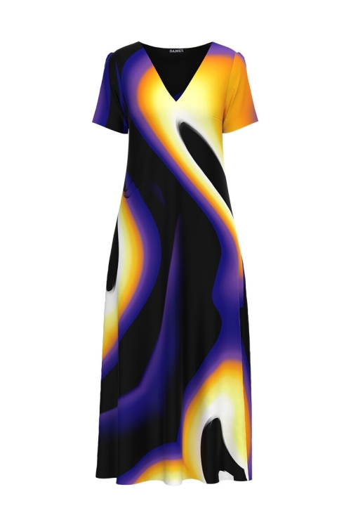 Rochie de vara lunga cu buzunare imprimata digital Multicolor CMD725 - Img 2