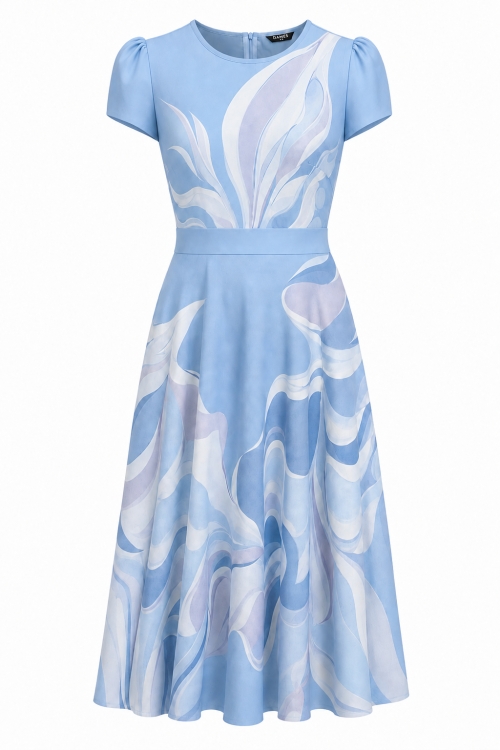 Rochie eleganta bleu cu buzunare Valuri de Senin