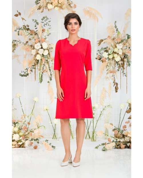 Rochie eleganta corai cu maneca trei sferturi CMD836 - Img 3