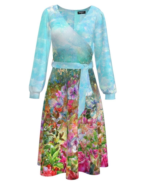 Rochie eleganta cu maneca lunga imprimata cu model floral multicolor CMD2772