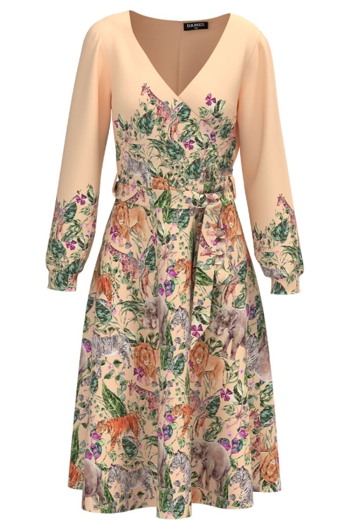 Rochie eleganta cu maneca lunga imprimata cu model Jungla CMD3110