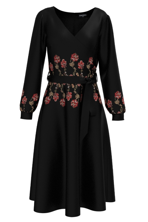 Rochie eleganta cu maneca lunga imprimata etnic floral SS25