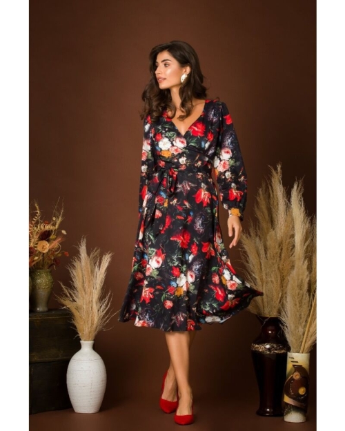 Rochie eleganta cu maneca lunga imprimata Floral CMD229 - Img 1