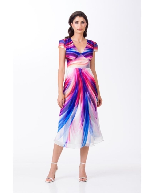 Rochie eleganta din organza si satin imprimata multicolor abstract SS24 - Img 1