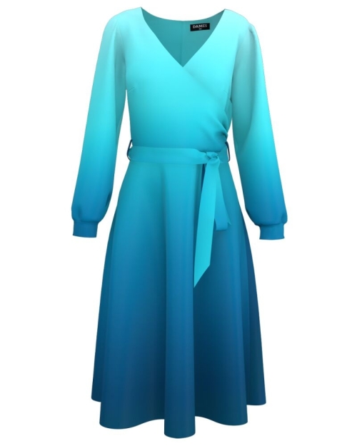Rochie eleganta imprimata bleu in degrade - Img 1