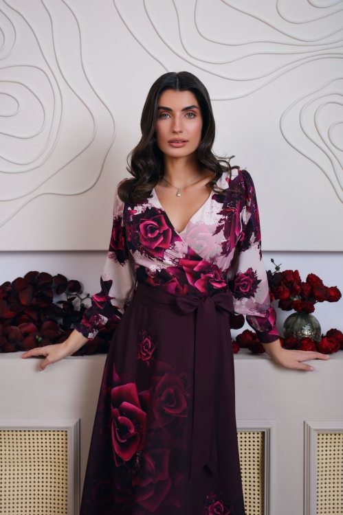 Rochie eleganta imprimata trandafiri SS25 - Img 2