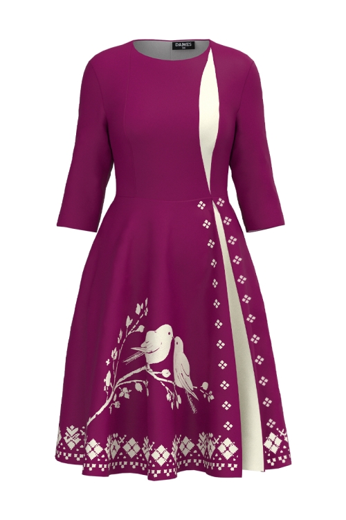 Rochie eleganta magenta cu sectiune in contrast Dragobete