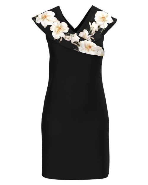 Rochie eleganta neagra cu decolteu si detalii pe umeri
