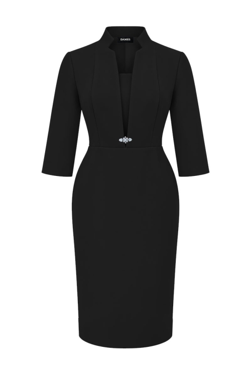 Rochie eleganta neagra cu rever si decolteu in V