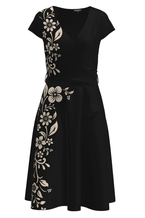 Rochie eleganta neagra de vara cu maneca scurta imprimata cu model floral SS23 - Img 2