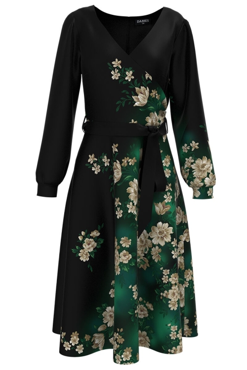 Rochie eleganta neagra imprimata cu model floral - Img 2