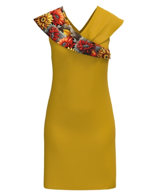 Rochie eleganta ocru cu decolteu si detalii pe umeri - Img 3