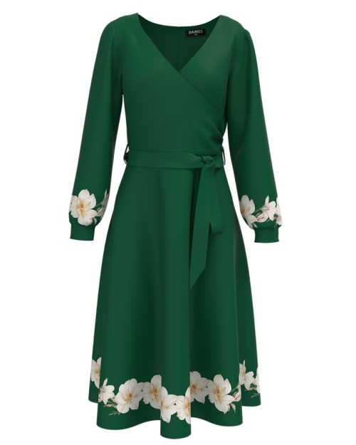 Rochie eleganta verde imprimata cu model floral