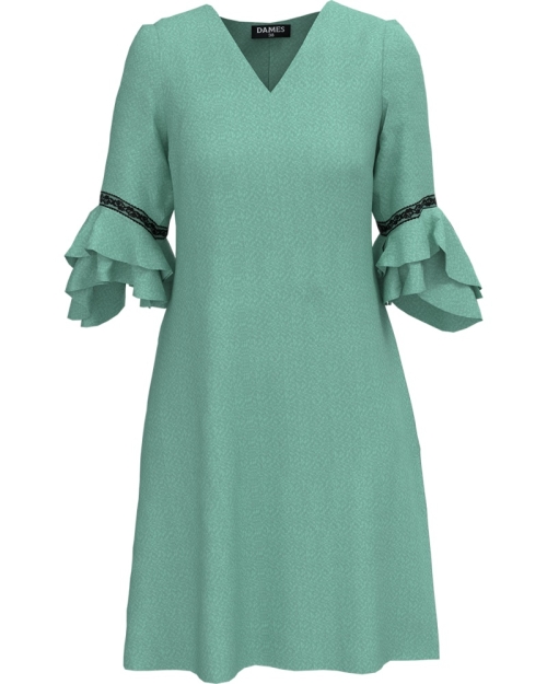 Rochie eleganta vernil cu maneci trei sferturi cu volane