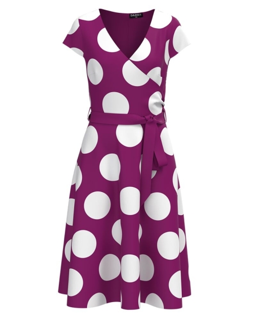Rochie fucsia de vara cu maneca scurta imprimata cu model Buline CMD2836