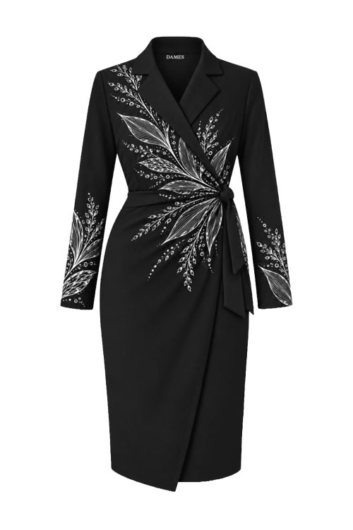 Rochie gri carbune eleganta parte peste parte imprimata Armonie Monocroma