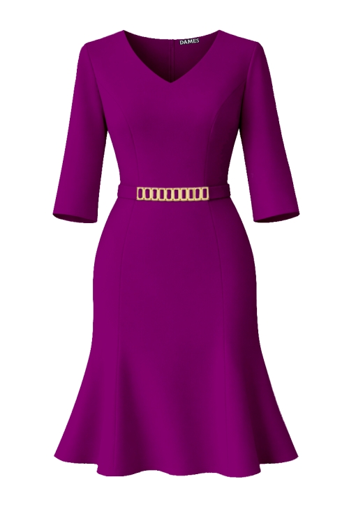 Rochie in clini tip sirena magenta cu accesoriu detasabil