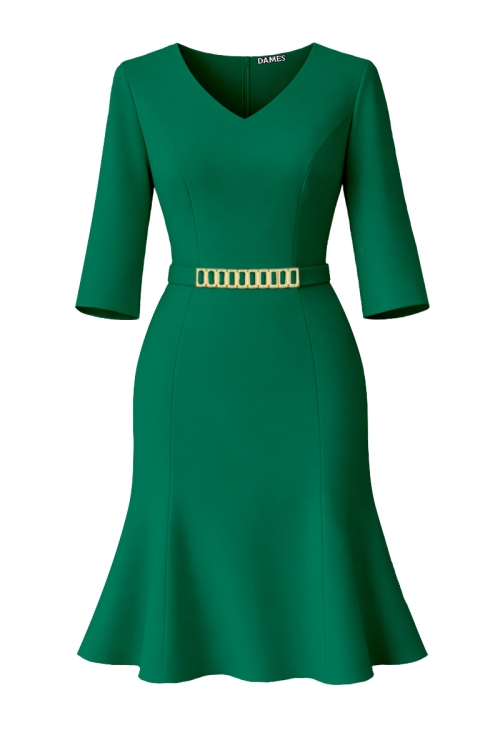 Rochie in clini tip sirena verde cu accesoriu detasabil