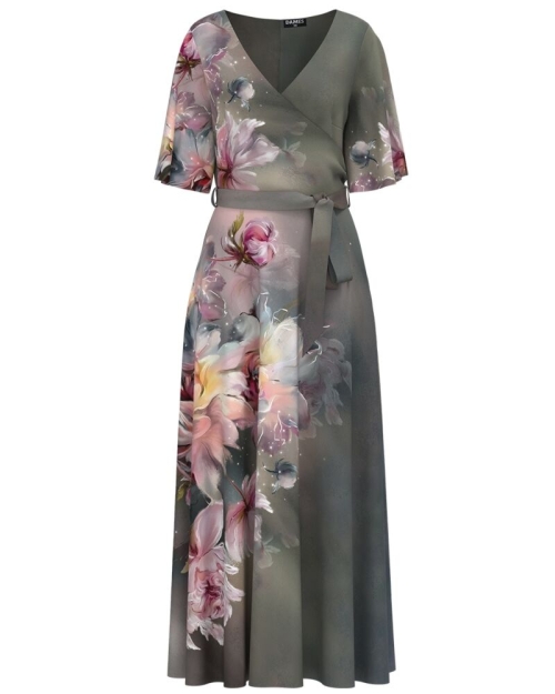 Rochie in nuante de gri lunga eleganta de seara imprimata floral CMD4130