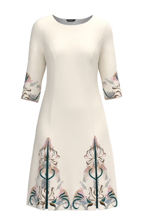 Rochie ivory cu pliuri imprimata floral