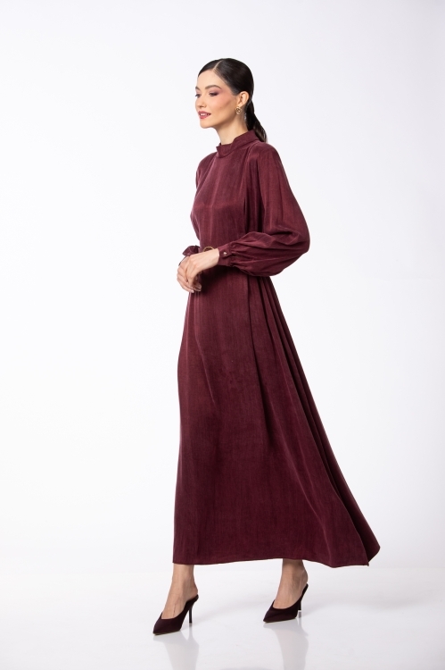 Rochie lunga burgundy din vascoza si lyocell