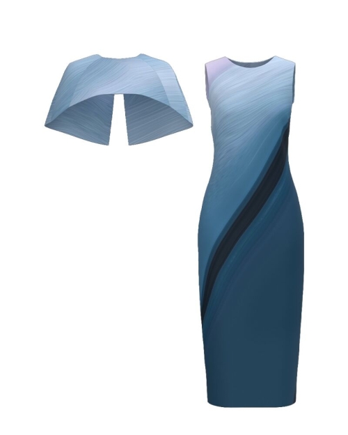 Rochie lunga cu capa detasabila in nuante de bleu CMD4859 - Img 2