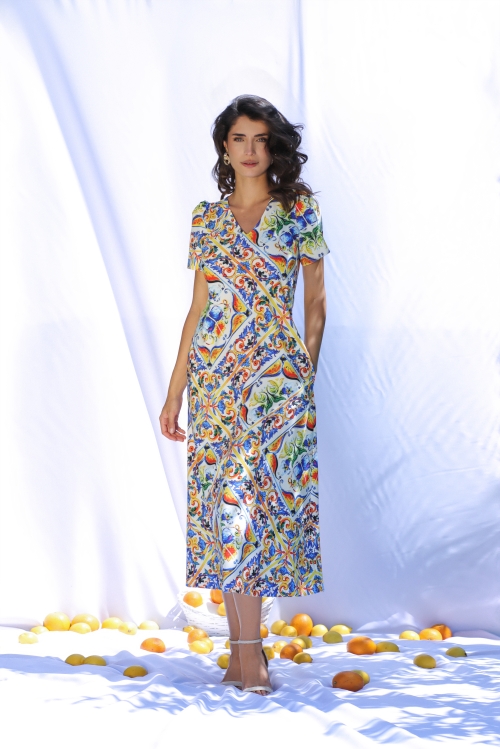 Rochie lunga de vara cu buzunare imprimata Multicolor - Img 1