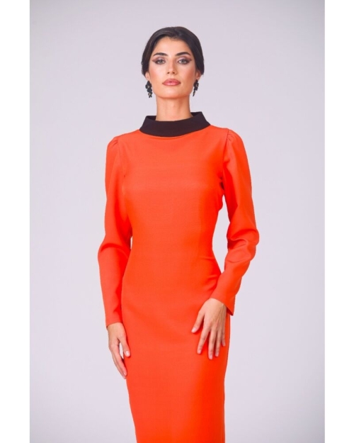Rochie lunga portocalie cu spate decupat CMD4878 - Img 2