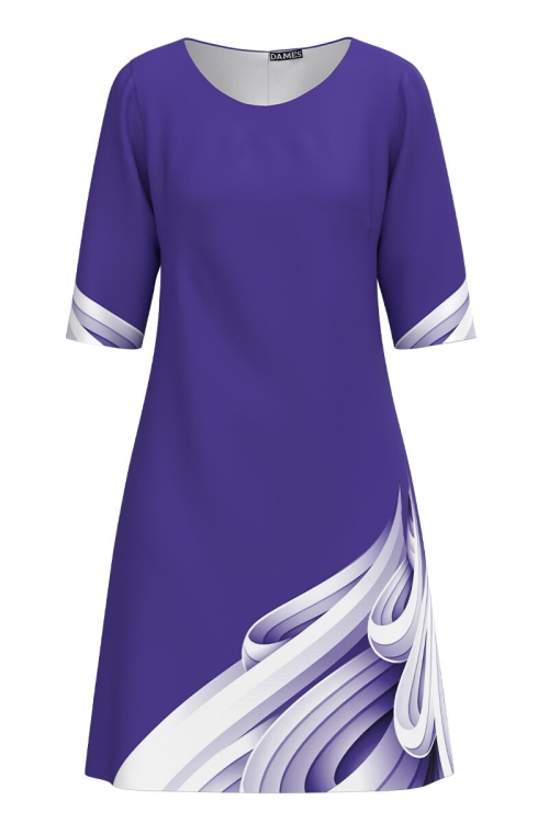 Rochie mov casual imprimata cu model in contrast CMD3920