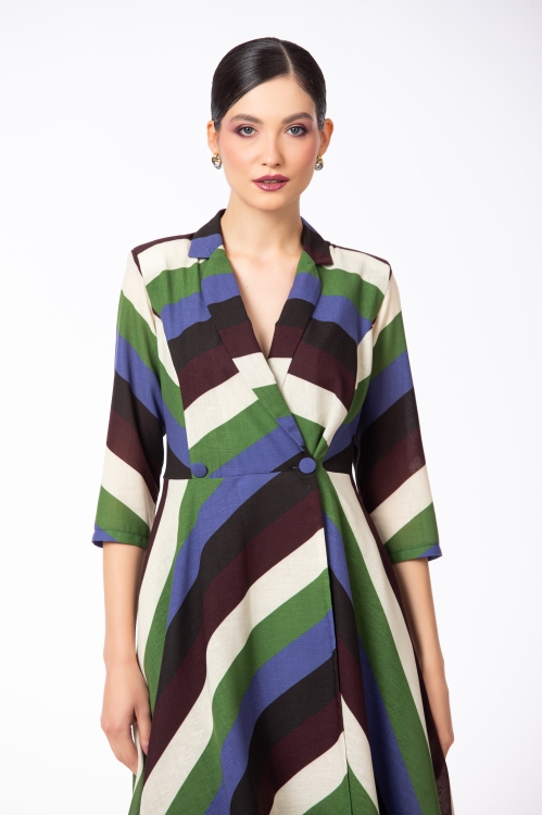 Rochie multicolora tip pardesiu cu buzunare - Img 3
