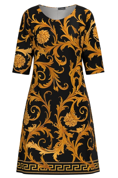 Rochie neagra casual cu imprimeu baroc