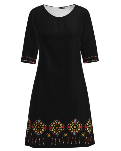 Rochie neagra casual imprimata cu model Traditional CMD1582