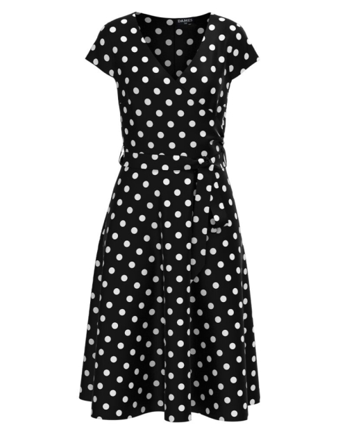 Rochie neagra de vara cu maneca scurta imprimata cu model Buline CMD2856