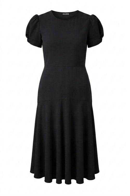 Rochie neagra din vascoza premium cu volan la terminatie