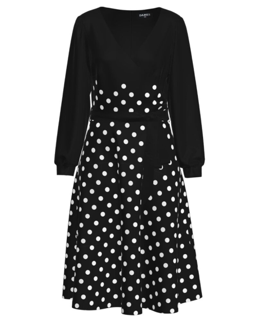 Rochie neagra eleganta cu maneca lunga imprimata buline CMD1475 - Img 1
