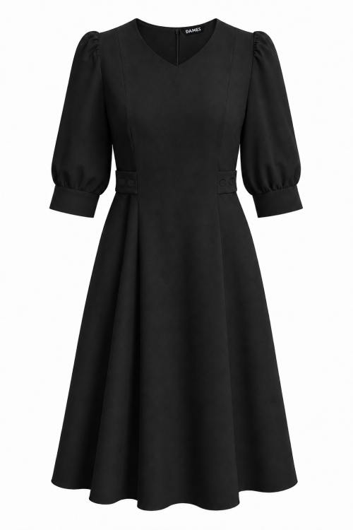 Rochie neagra in clini cu decolteu in V si taburi laterale