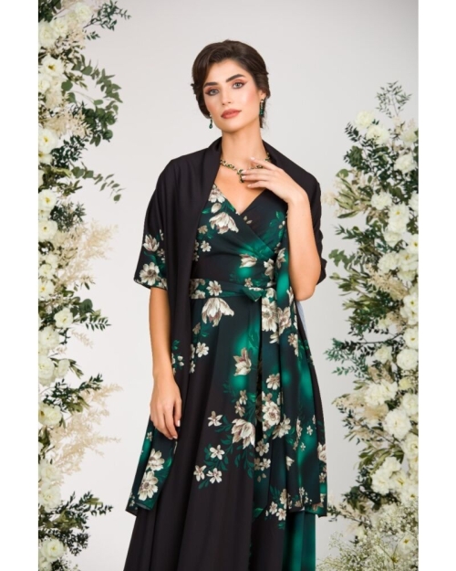Rochie neagra lunga eleganta de seara imprimata cu model floral CMD2595 - Img 7