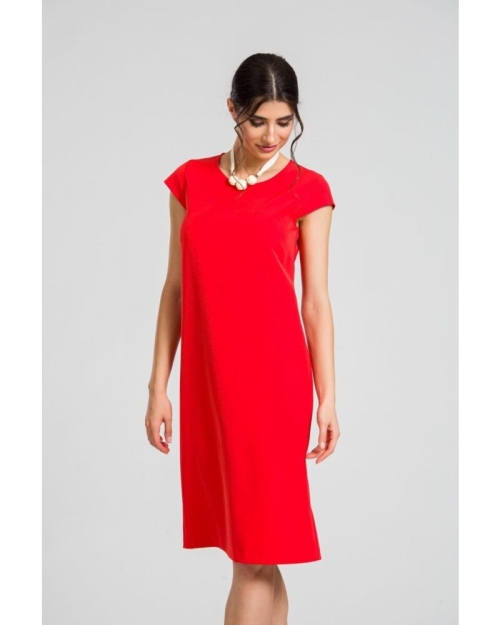 Rochie office cu maneca scurta rosu corai M1089C - Img 3