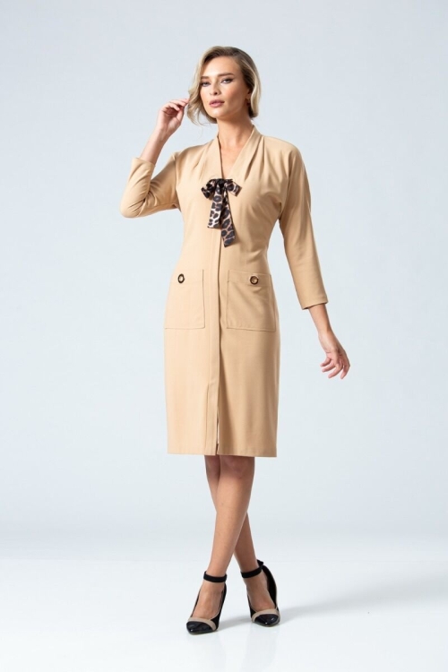 Rochie office PREMIUM cu esarfa animal print DP058 - Img 7