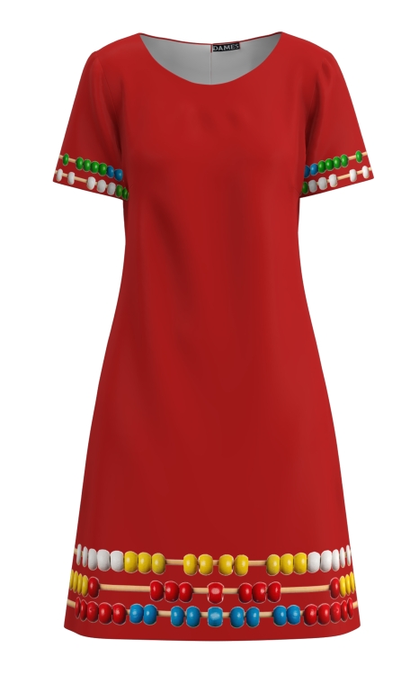 Rochie rosie casual de vara cu maneca scurta imprimata numaratoare