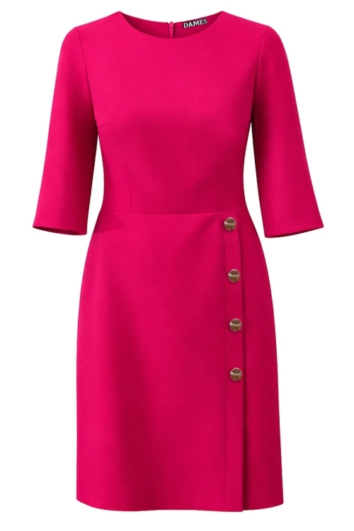 Rochie roz trandafiriu eleganta cu slit si nasturi bijuterie