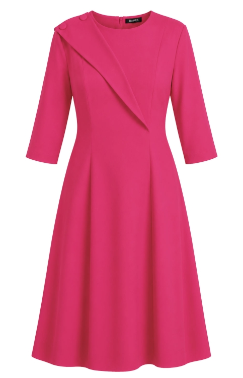 Rochie roz trandafiriu in clini cu detaliu asimetric pe bust