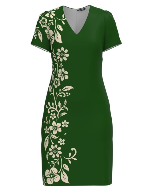 Rochie verde casual cu decolteu in V imprimata cu model floral CMD4530