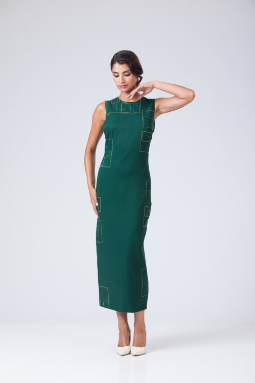 Rochie verde lunga cu capa detasabila AW24 - Img 2